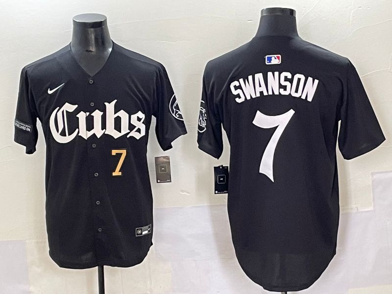 Men 2025 Chicago Cubs 7 Swanson Black Five generations Joint Name Nike MLB Jersey style 5